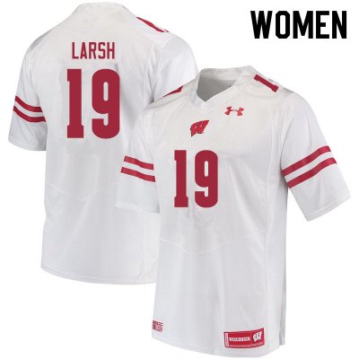 Women's Wisconsin Badgers NCAA #19 Collin Larsh White Authentic Under Armour Stitched College Football Jersey CY31L01ZI